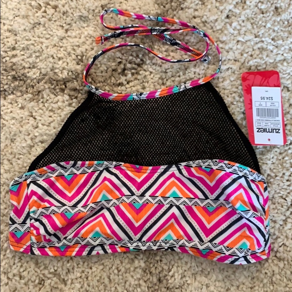 ZUMIEZ Mesh High Neck Aztec Swim Top - Size Medium